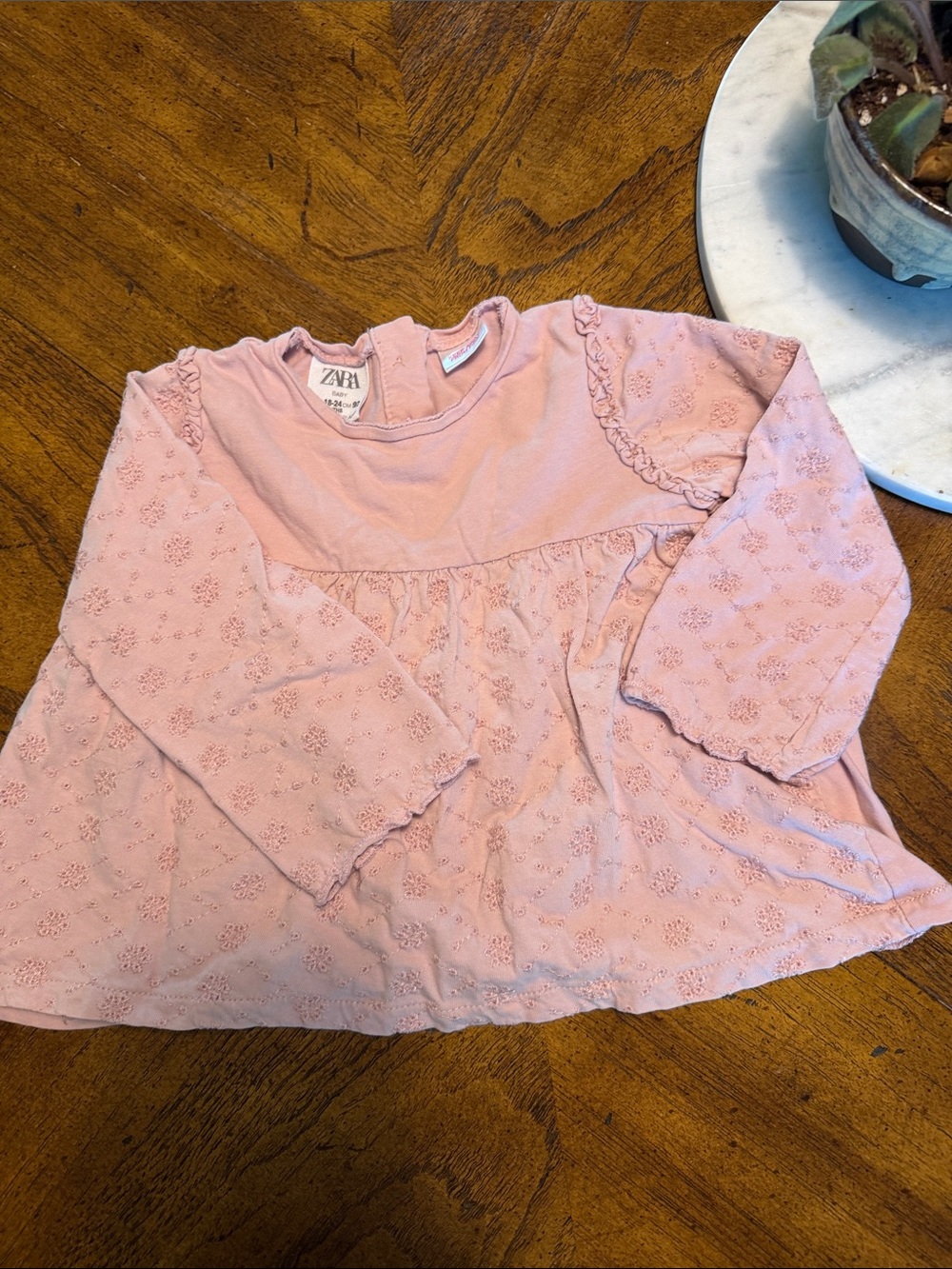 Zara Pink Long-Sleeve Eyelet Peplum Top for Kids
